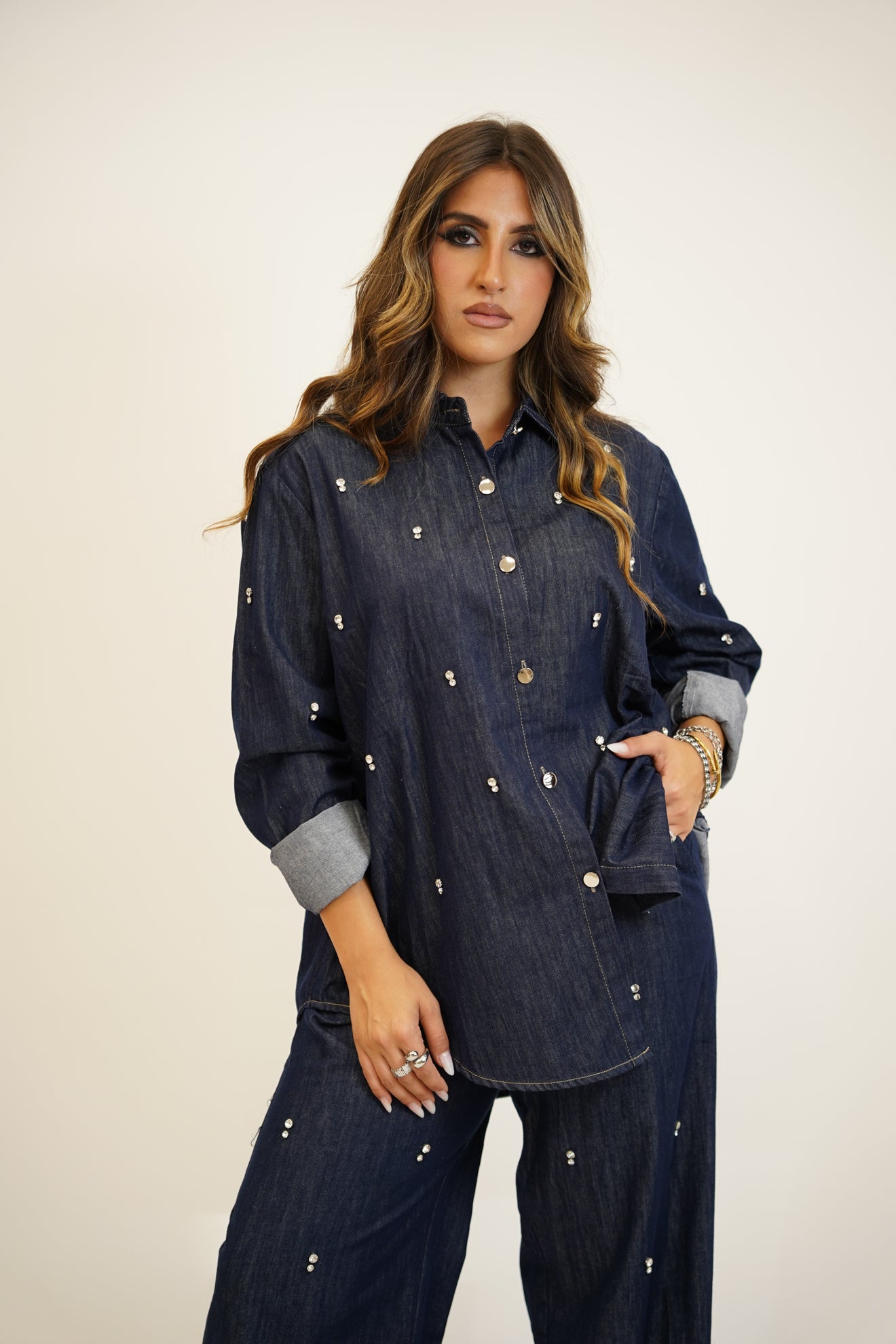 COORDINATO CON ZIRCONI DENIM