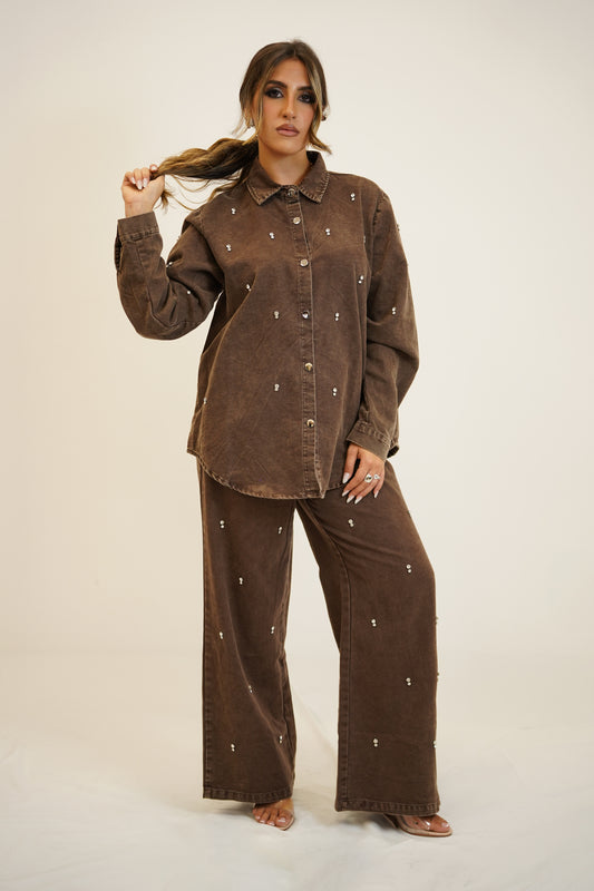 COORDINATO CON ZIRCONI MARRONE