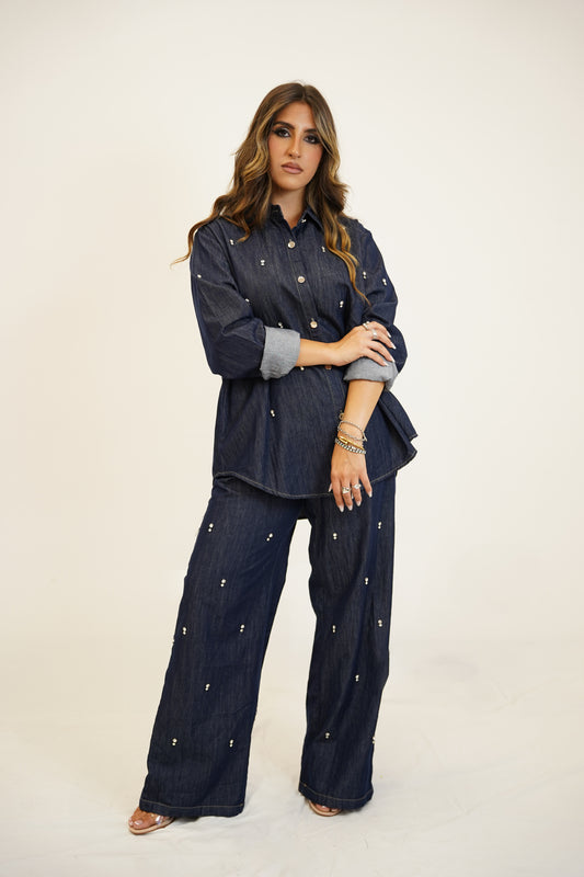 COORDINATO CON ZIRCONI DENIM