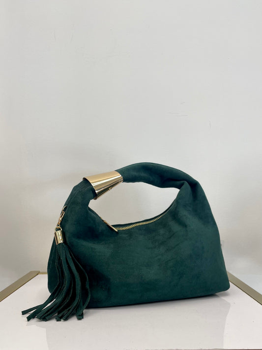 BORSA EFFETTO CAMOSCIO VERDE PETROLIO